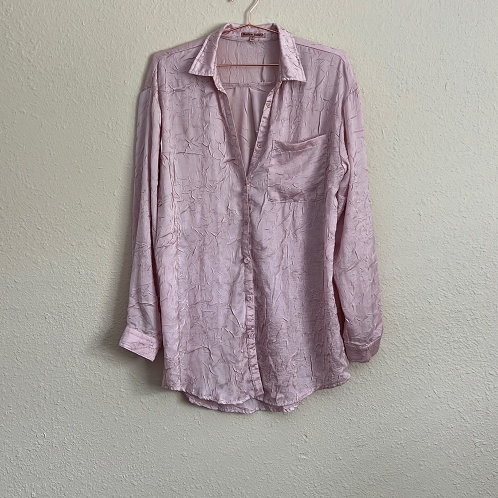 Blush Crinkle Oversized Button Down